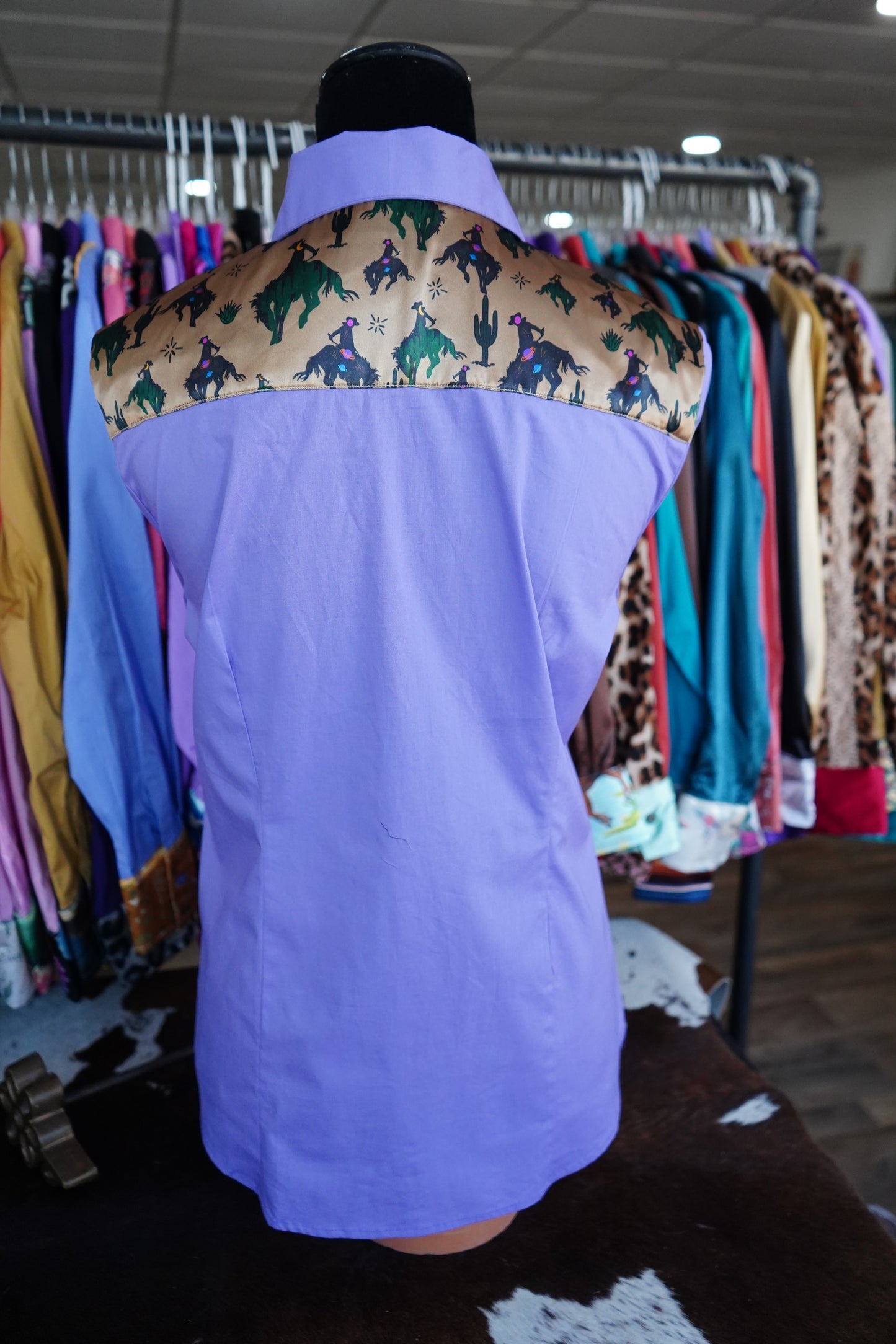 XL - Space Cowboys on Lavender Cotton Button Down