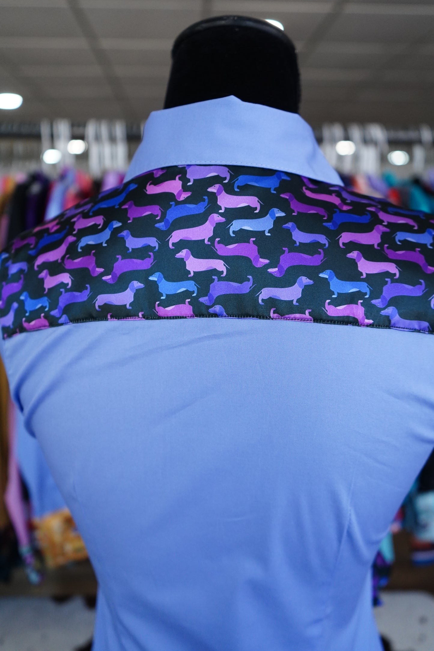 S - Purple Weenie Dawgs on Lilac Cotton Button Down