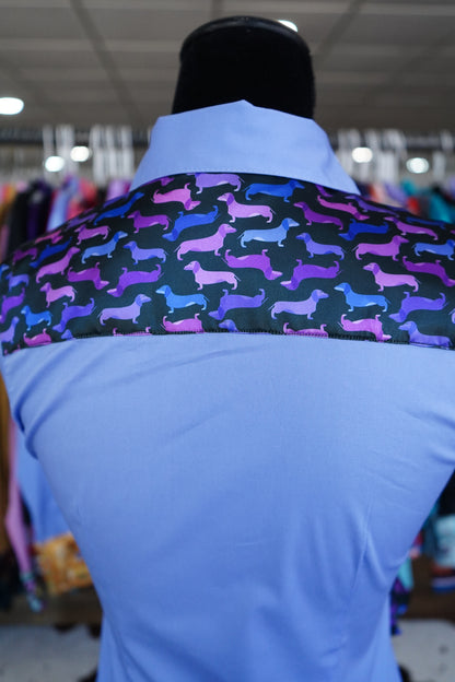 S - Purple Weenie Dawgs on Lilac Cotton Button Down