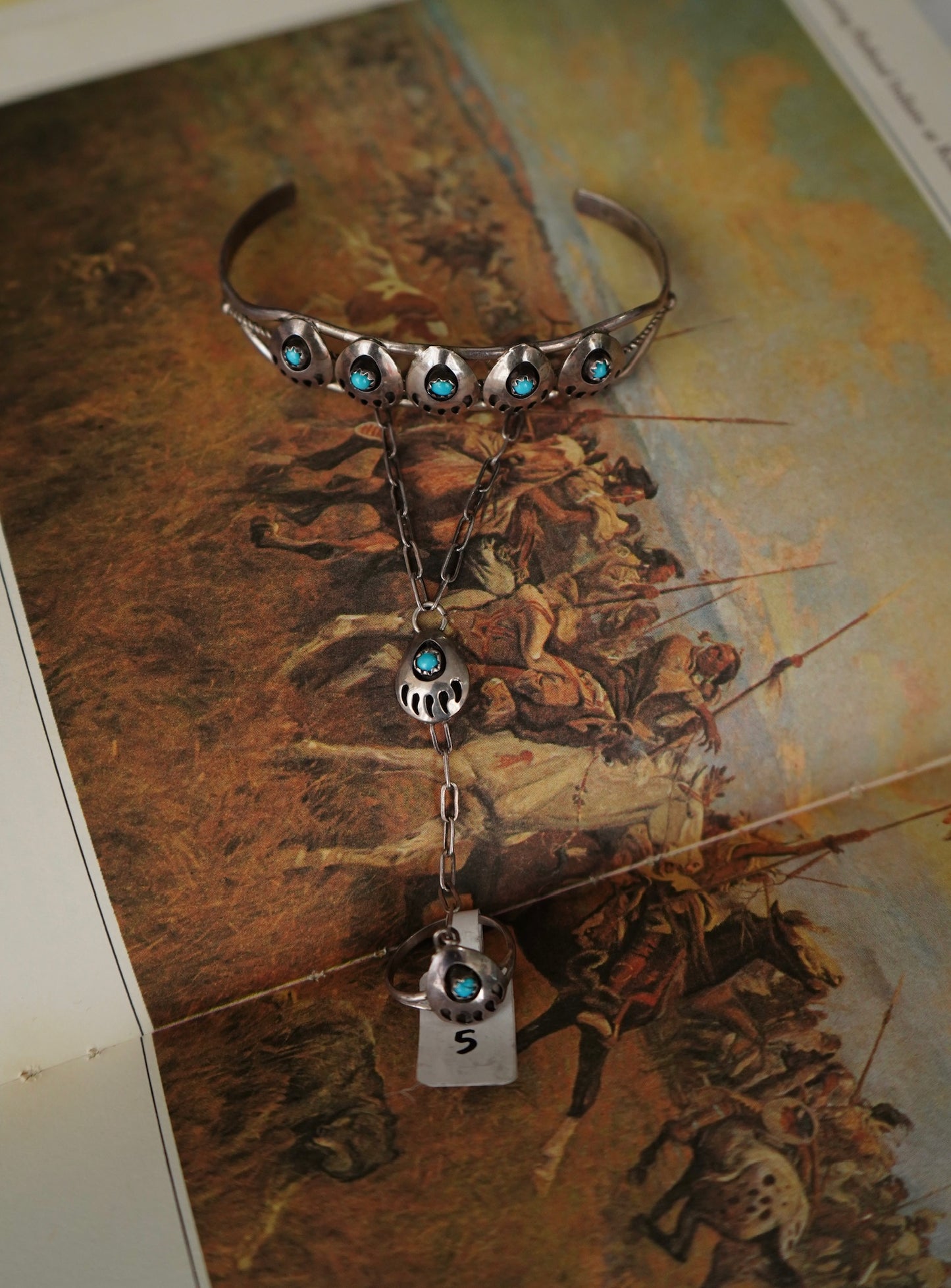 Vintage Turquoise Bearclaw Lariat Bracelet - Sz 5