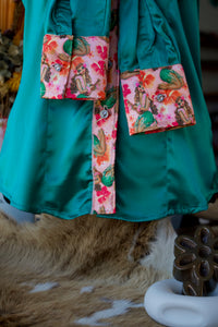 M - Pink Hula Girl on Emerald Button Down