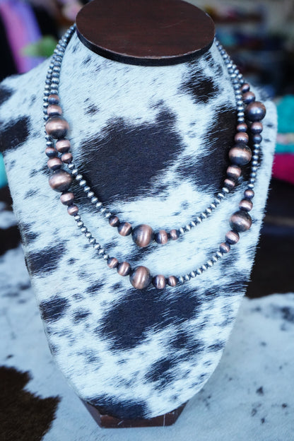 Graduated Copper & Sterling Silver Pearl Necklaces