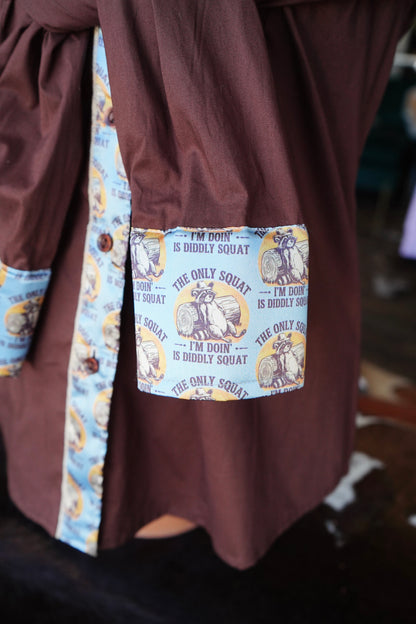 XL - Brown Cotton w/ Diddly Squat Button Down