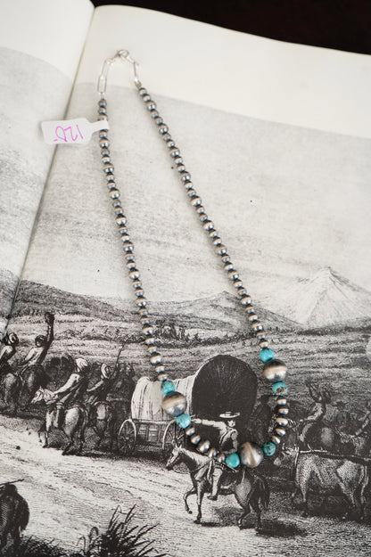 Sterling Silver Pearls & Turquoise Necklace - 16”