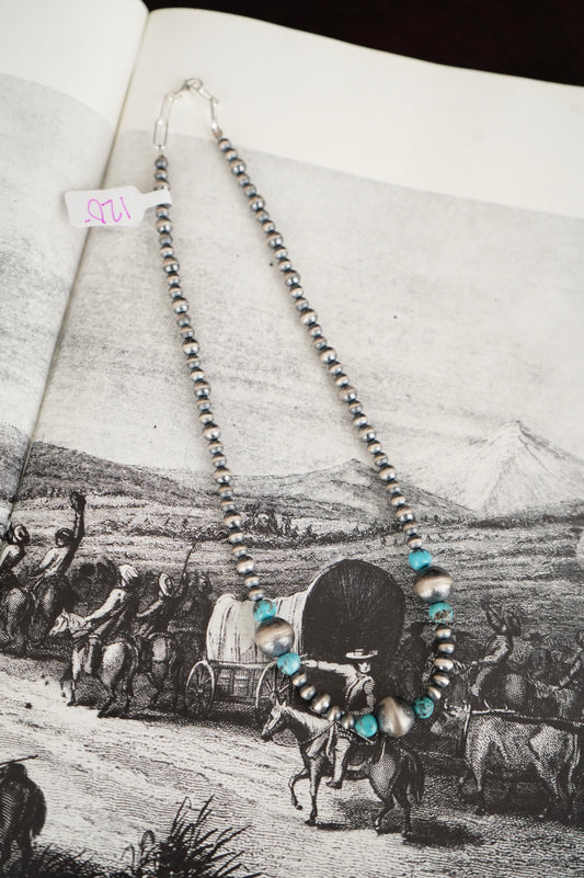 Sterling Silver Pearls & Turquoise Necklace - 16”