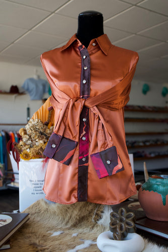 M - Purple & Gold Marble on Rust Button Down