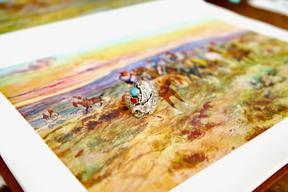 Turquoise, Sterling Silver & Red Coral Men’s Rings - Sz 9-13.5