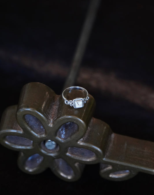 Square Wild Horse Ring w/ Silver Swirls Ring - Sz 7