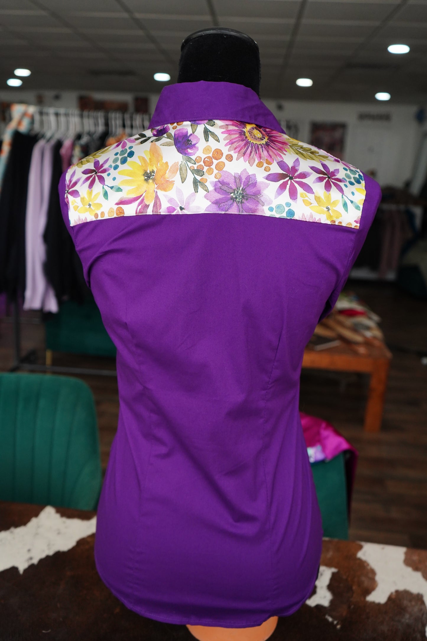S - Autumn Flowers on Purple Cotton Button Down