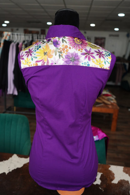 S - Autumn Flowers on Purple Cotton Button Down