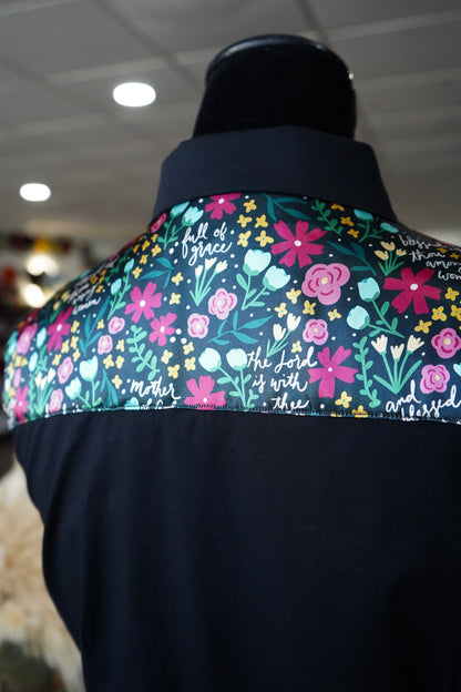 M - Black Scattered Verses on Black Cotton Button Down