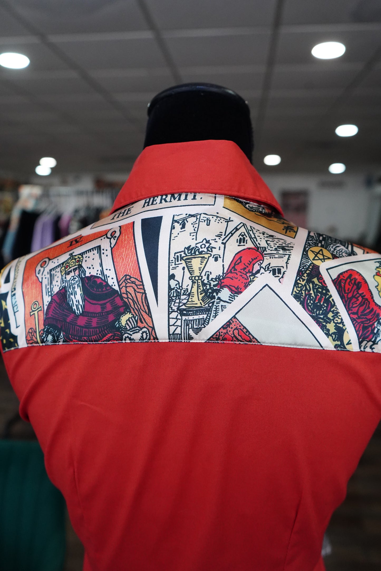 S - Tarot Cards on Rust Red Cotton Button Down