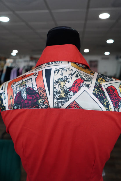S - Tarot Cards on Rust Red Cotton Button Down