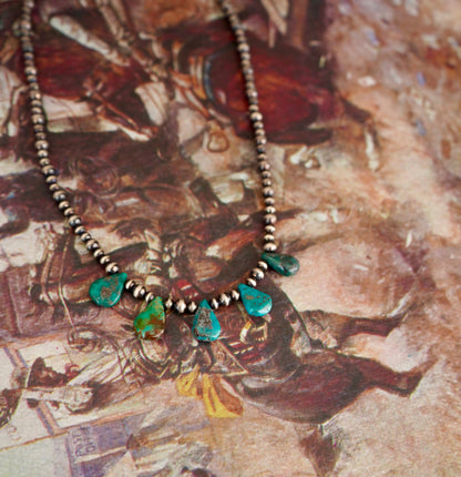 Sterling Silver Pearls w/ Turquoise Teardrops Necklace
