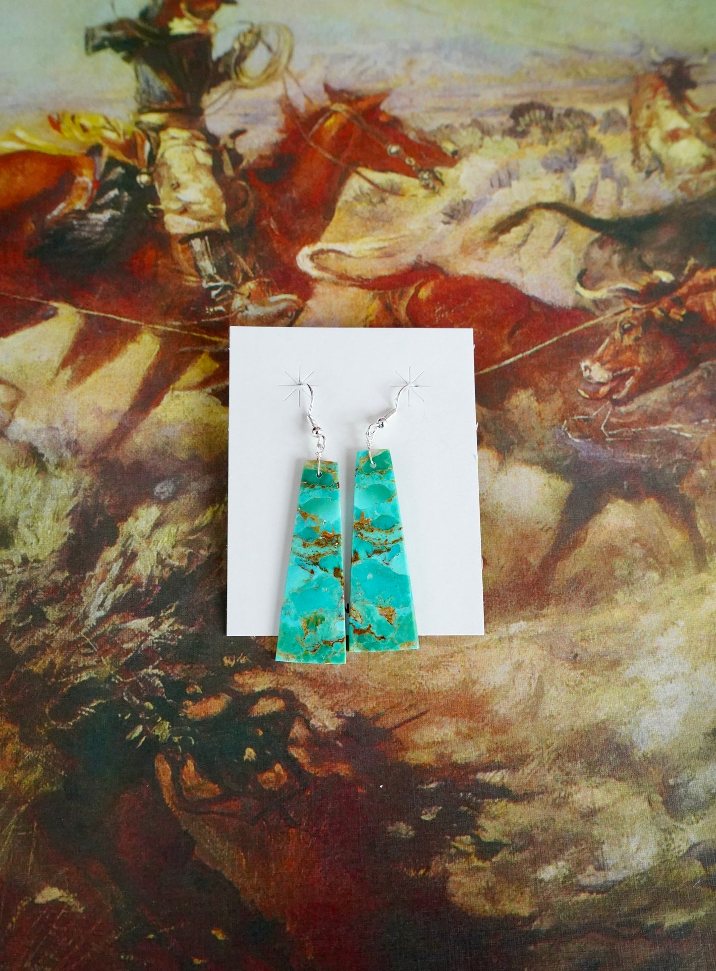 Turquoise Slab Fish Hook Earrings