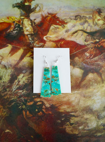 Turquoise Slab Fish Hook Earrings