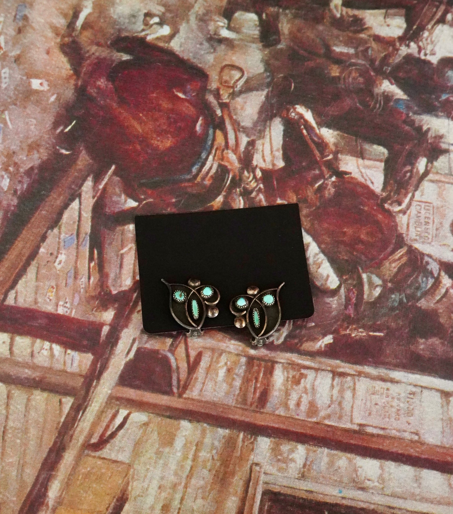 Vintage 3 Stone Swirl Clip On Earrings