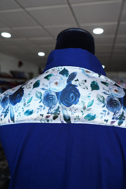 PRELOVED - XL - Navy Feather Floral on Navy Cotton Button Down