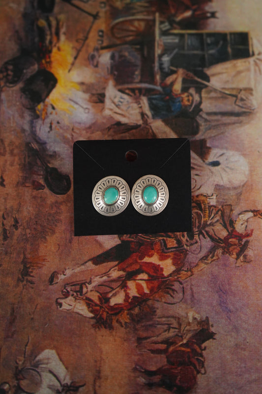 Vintage Stamped w/ Turquoise Concho Stud Earrings