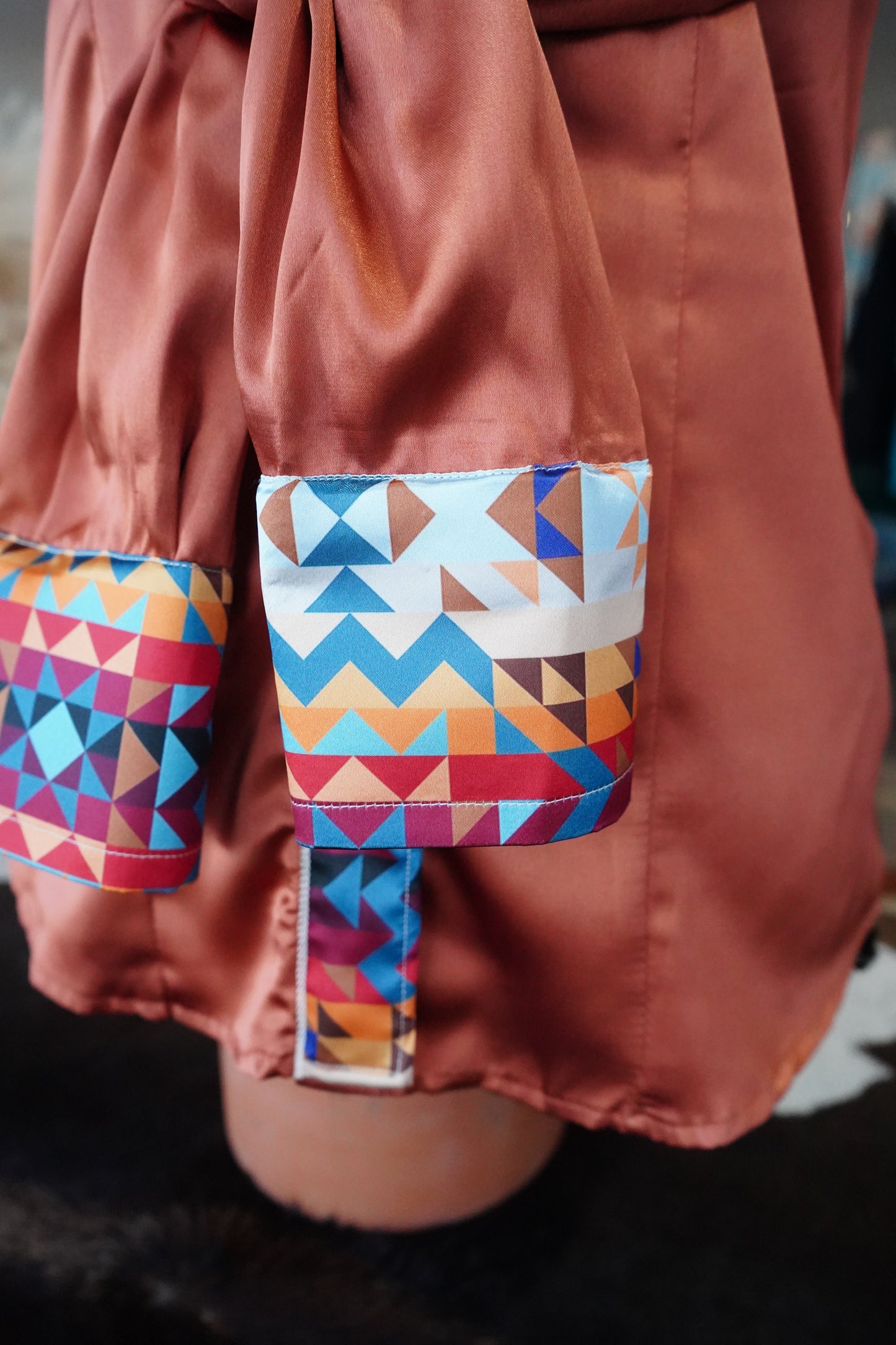S - Sunrise Aztec on Rust Satin Button Down