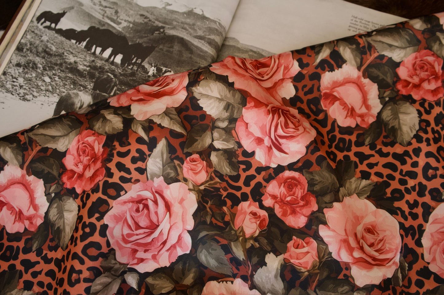 Pink Roses on Cheetah Wild Rag