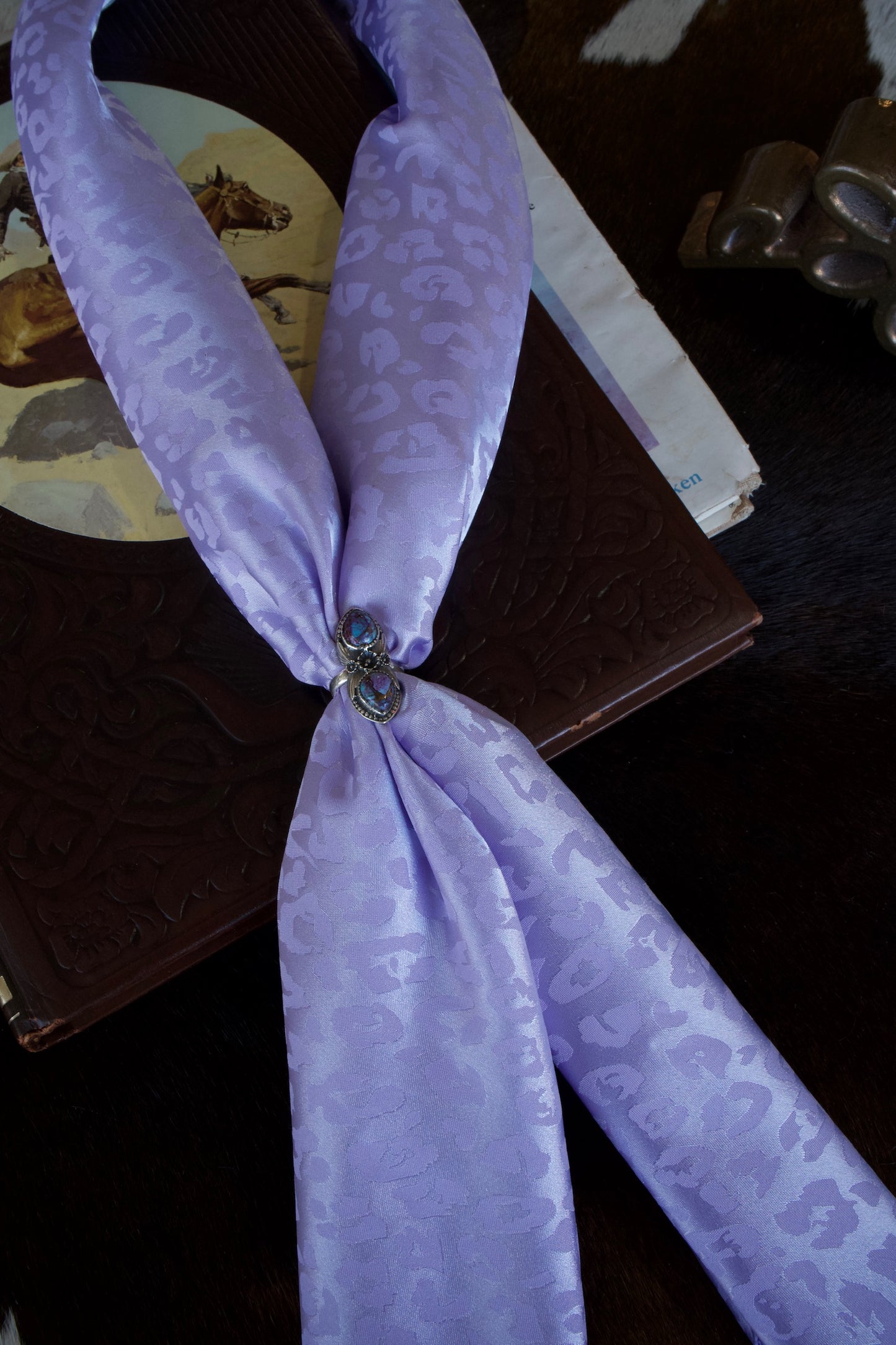 Lavender Jacquard Cheetah Double Sided Wild Rag