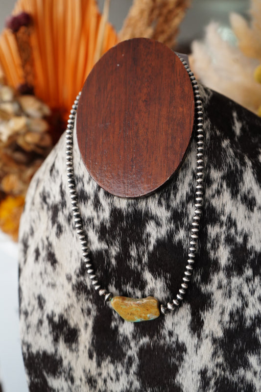 Turquoise Slab & Navajo Pearl Necklace - 16”