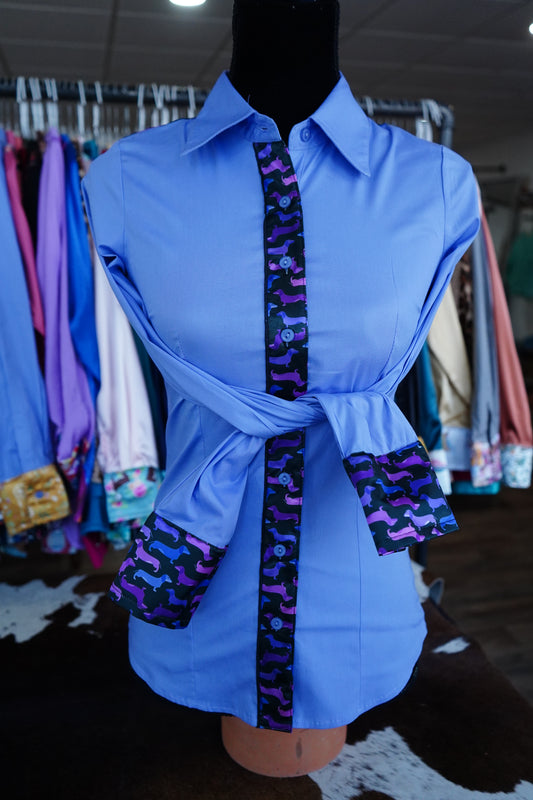 S - Purple Weenie Dawgs on Lilac Cotton Button Down
