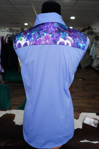 XL - Purple Skulls & Roses on Lilac Cotton Button Down