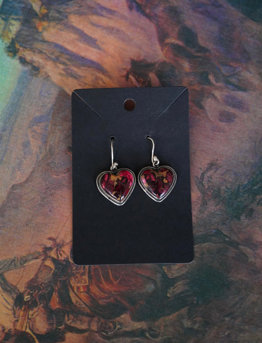 Rose Dahlia Heart Fish Hook Earrings