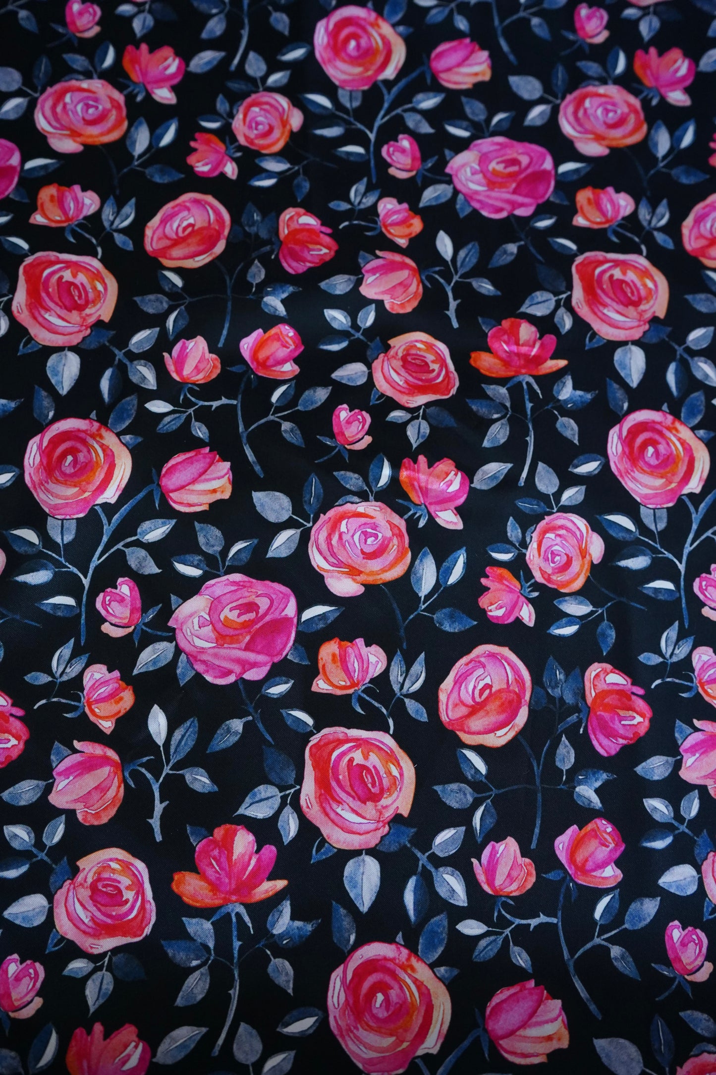 Pink Roses on Black Wild Rag