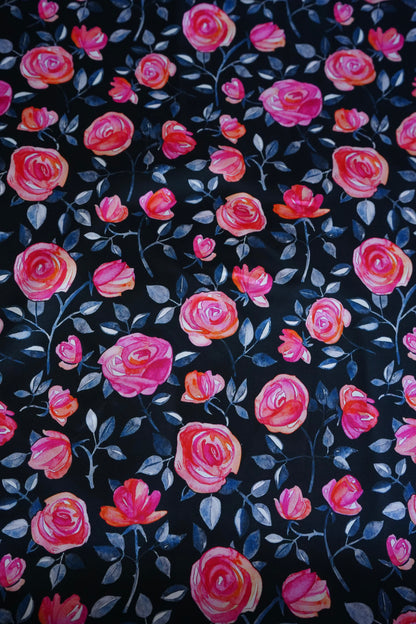Pink Roses on Black Wild Rag