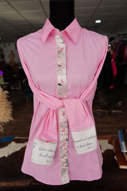 2XL - Tan Verses on Light Pink Cotton Button Down