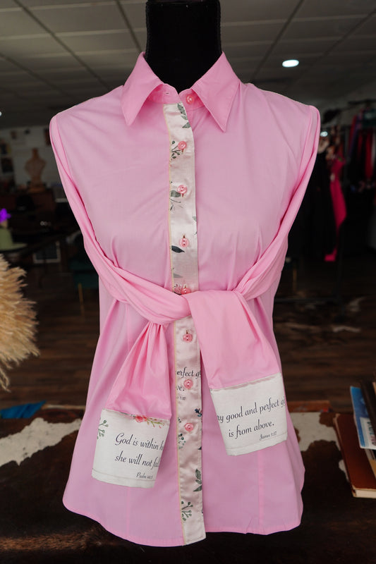 2XL - Tan Verses on Light Pink Cotton Button Down