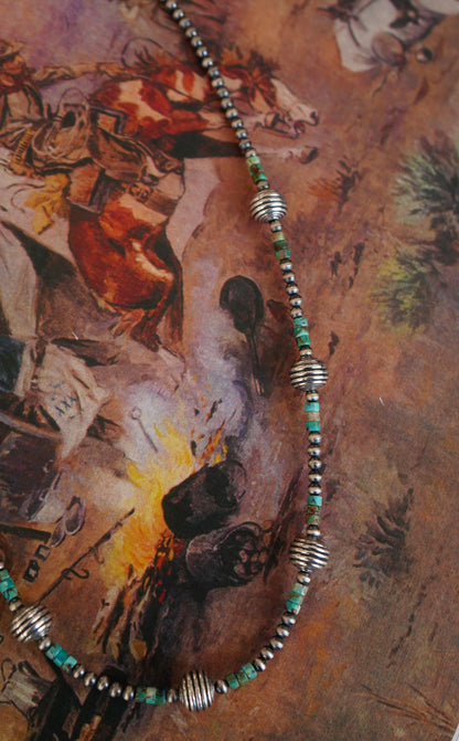 Turquoise & Spiral Bead Necklace - 22”