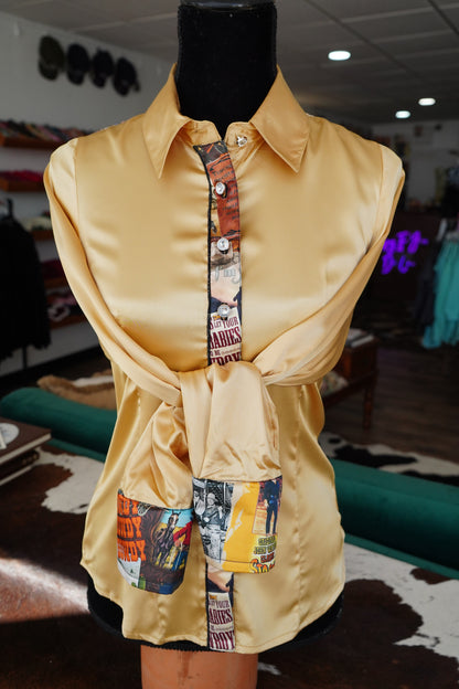 S - Cowboy Classics on Gold Satin Button Down