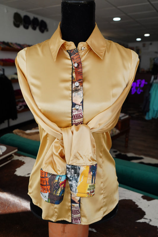 S - Cowboy Classics on Gold Satin Button Down
