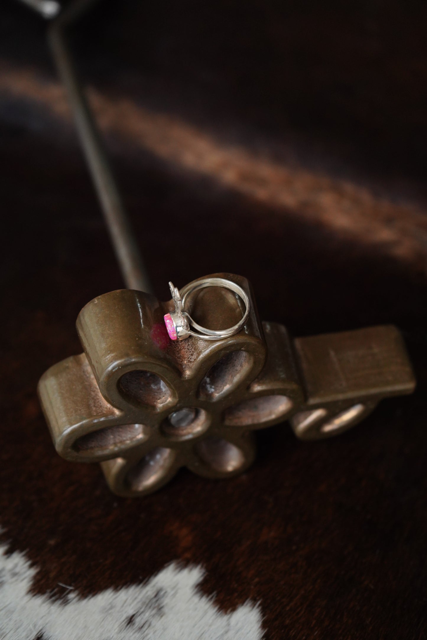Hot Pink Opal w/ Feathers Ring - Sz 9