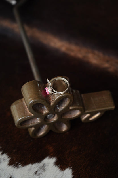 Hot Pink Opal w/ Feathers Ring - Sz 9