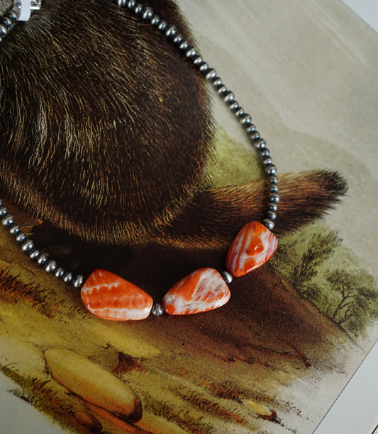 Orange Spiny Navajo Pearl Necklace - 16”