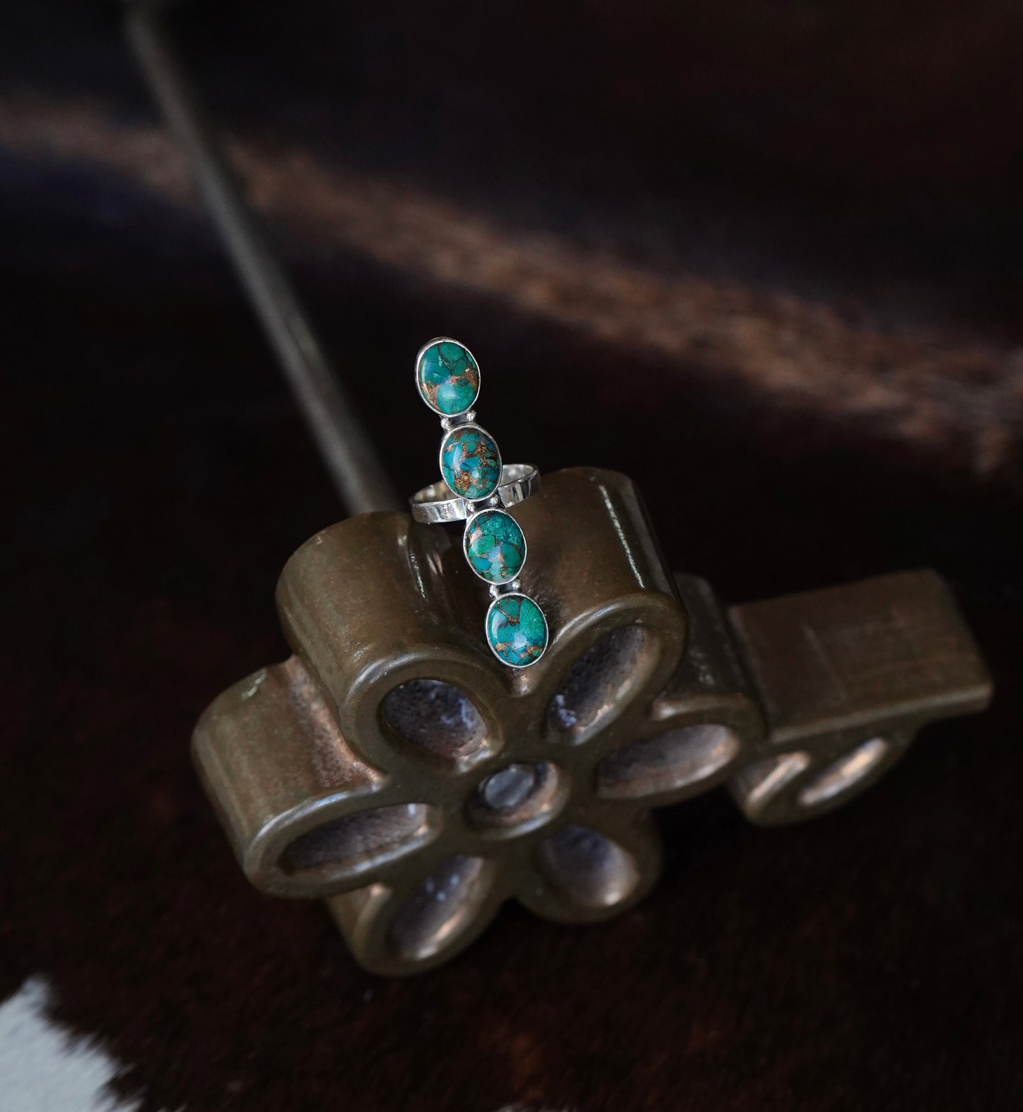 4 Stone Turquoise Dahlia Ring - Sz 7