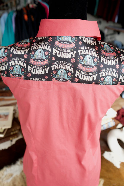 XL - Comedian on Coral Cotton Button Down