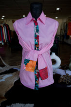 Load image into Gallery viewer, M - Large Teal Floral on Light Pink Cotton Button Down