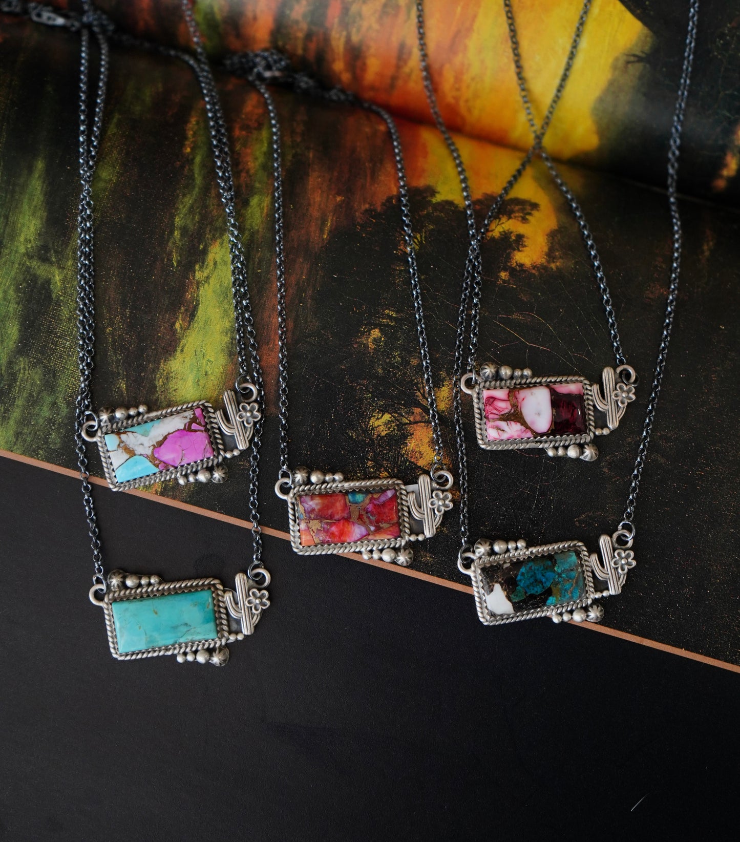 Cactus & Turquoise Bar Necklaces