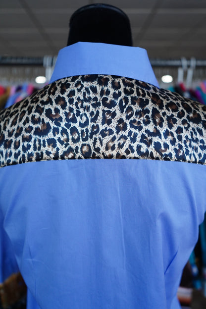 XL - Cheetah on Lilac Cotton Button Down