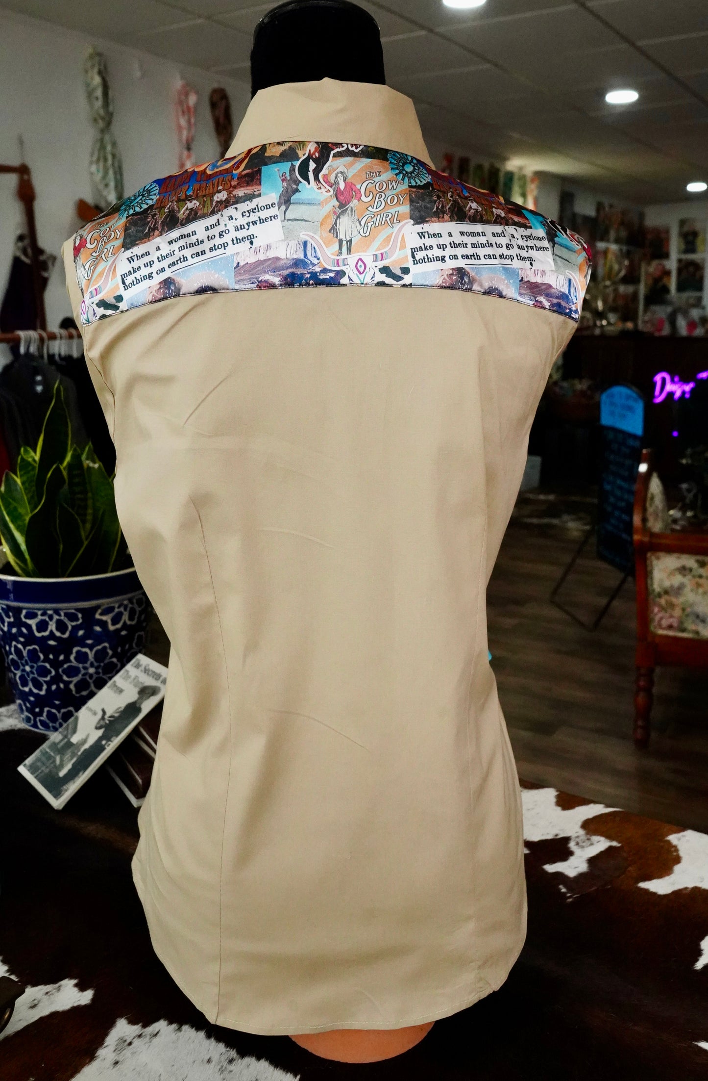 XL - Calamity Jane on Tan Cotton Button Down