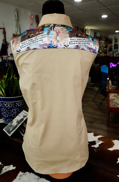 XL - Calamity Jane on Tan Cotton Button Down