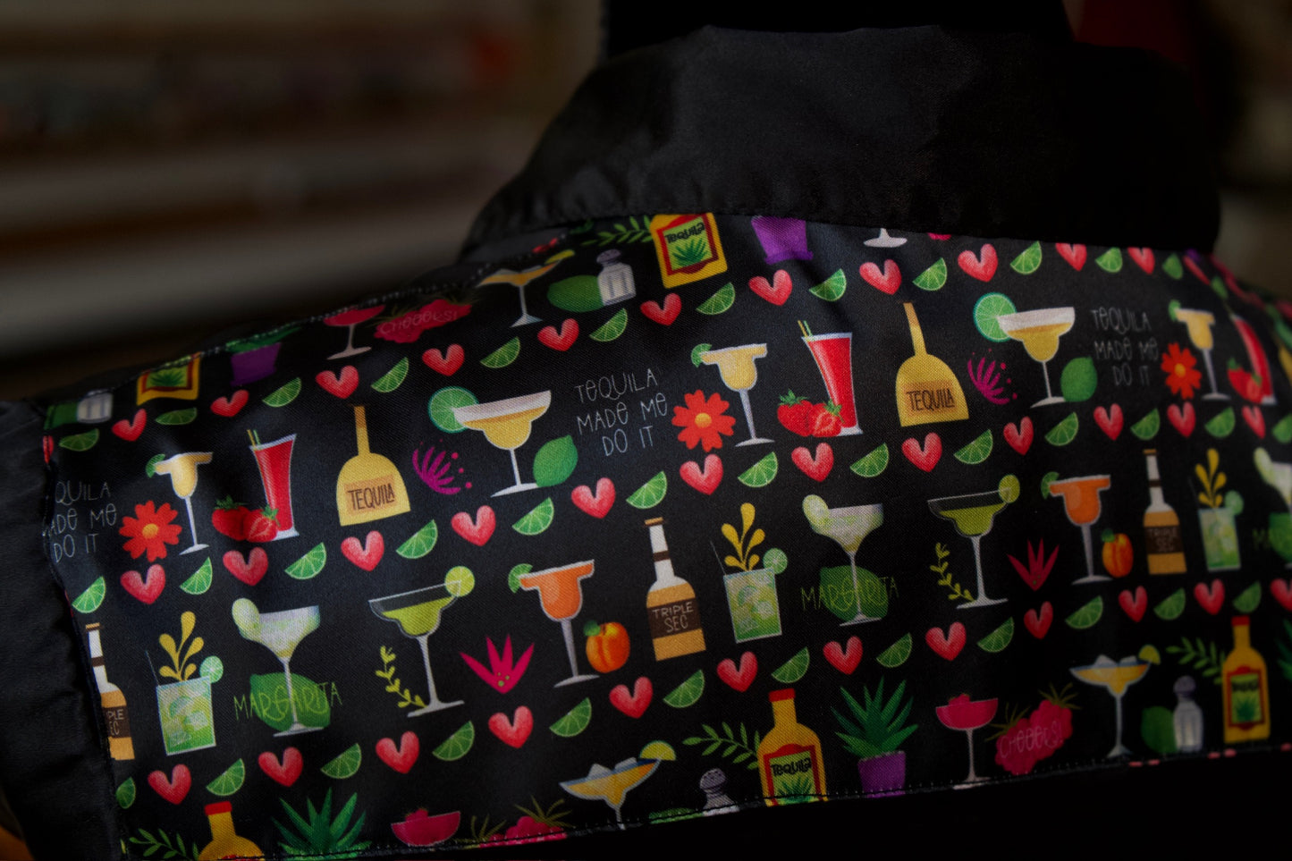 L - Black Satin w/ Margaritaville Button Down