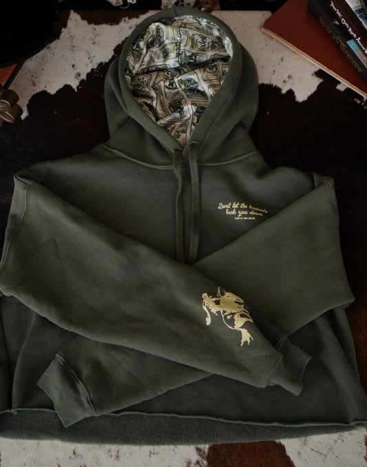 Olive Bucked Down Cropped Hoodies w/ Beer Me