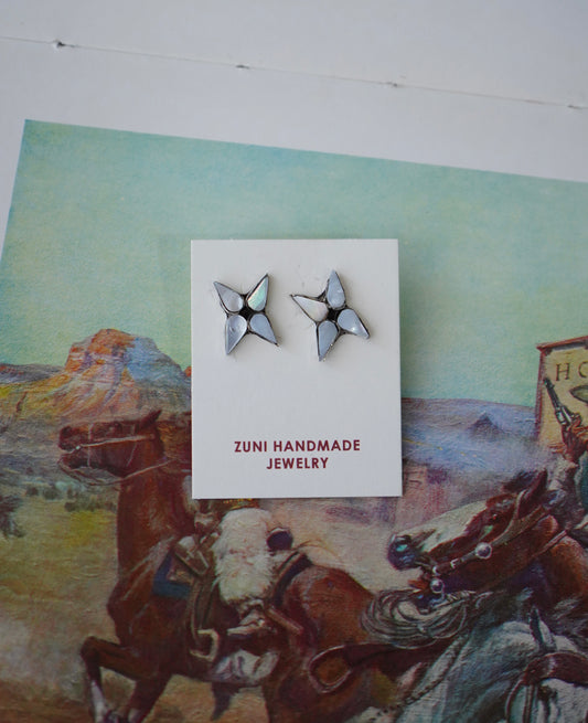 Angie Rosetta Zuni Inlay MOP 4 Stone Stud Earrings
